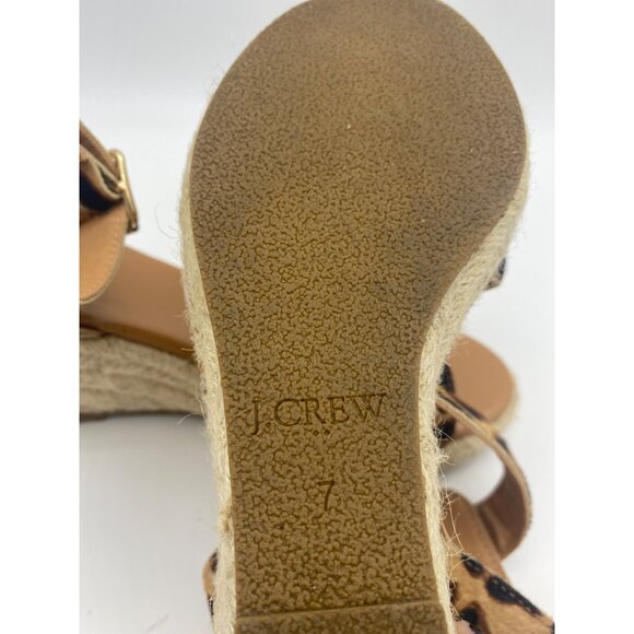 J. CREW Calf Hair Espadrille Wedge Sandal Womens SZ 7 Leather Leopard Cat Print - Picture 4 of 7